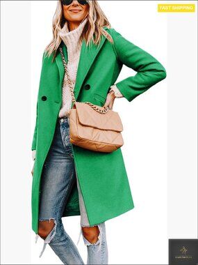 Wool Blend Pea Coat Classic Slim Fit Notch Lapel Long Sleeve Winter Coat